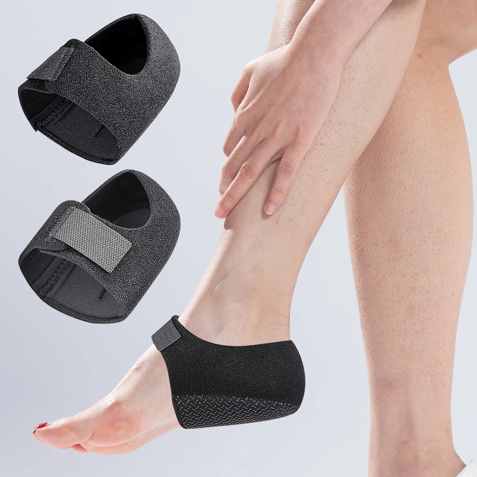 2PCS Heel Protectors Heel Pads Adjustable Comfort Breathable Heel Support for Achilles Tendinitis & Dry Cracked Heels