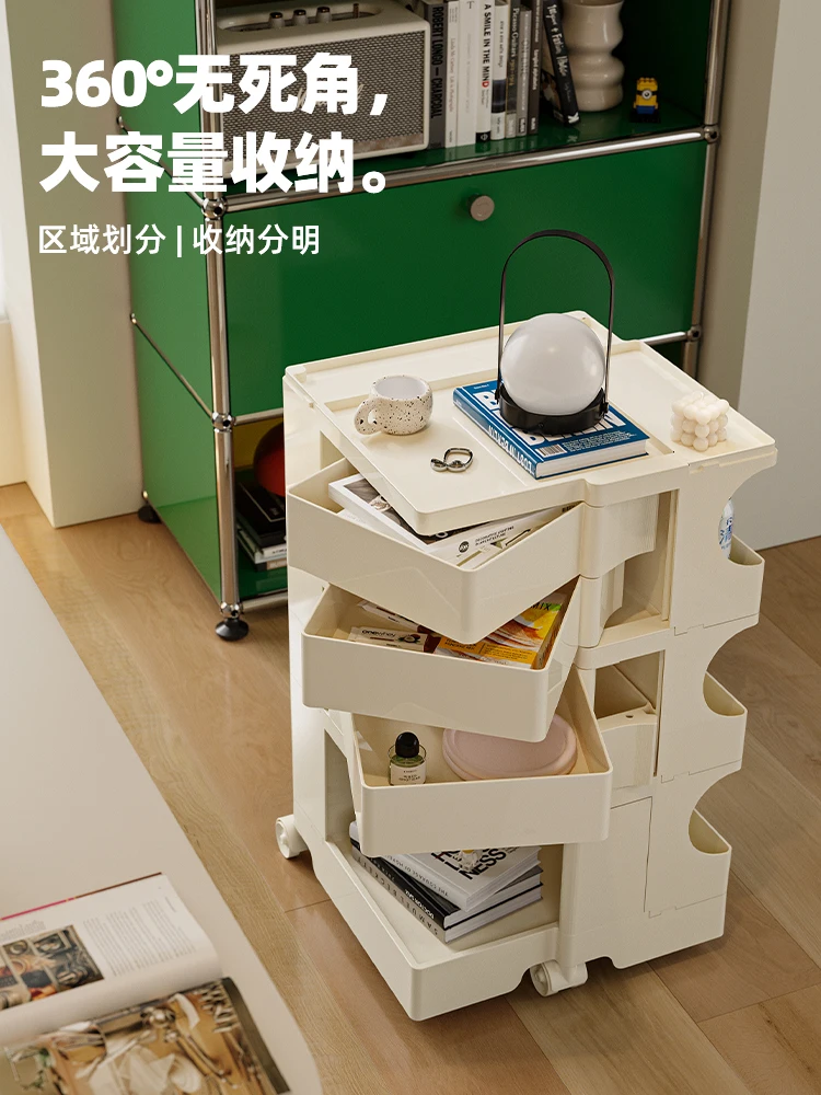Premium red trolley, large-capacity storage, a few shelves next to the sofa