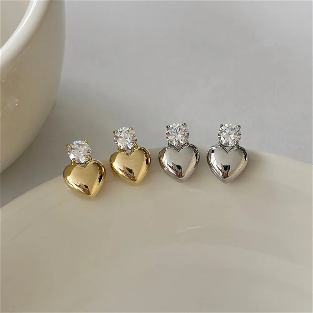 Einfache Zirkon Kristall Ohrringe übertrieben Metall Gold Farbe Liebes ohrringe für Frauen Modeschmuck ins Accessoires Damen bekleidung