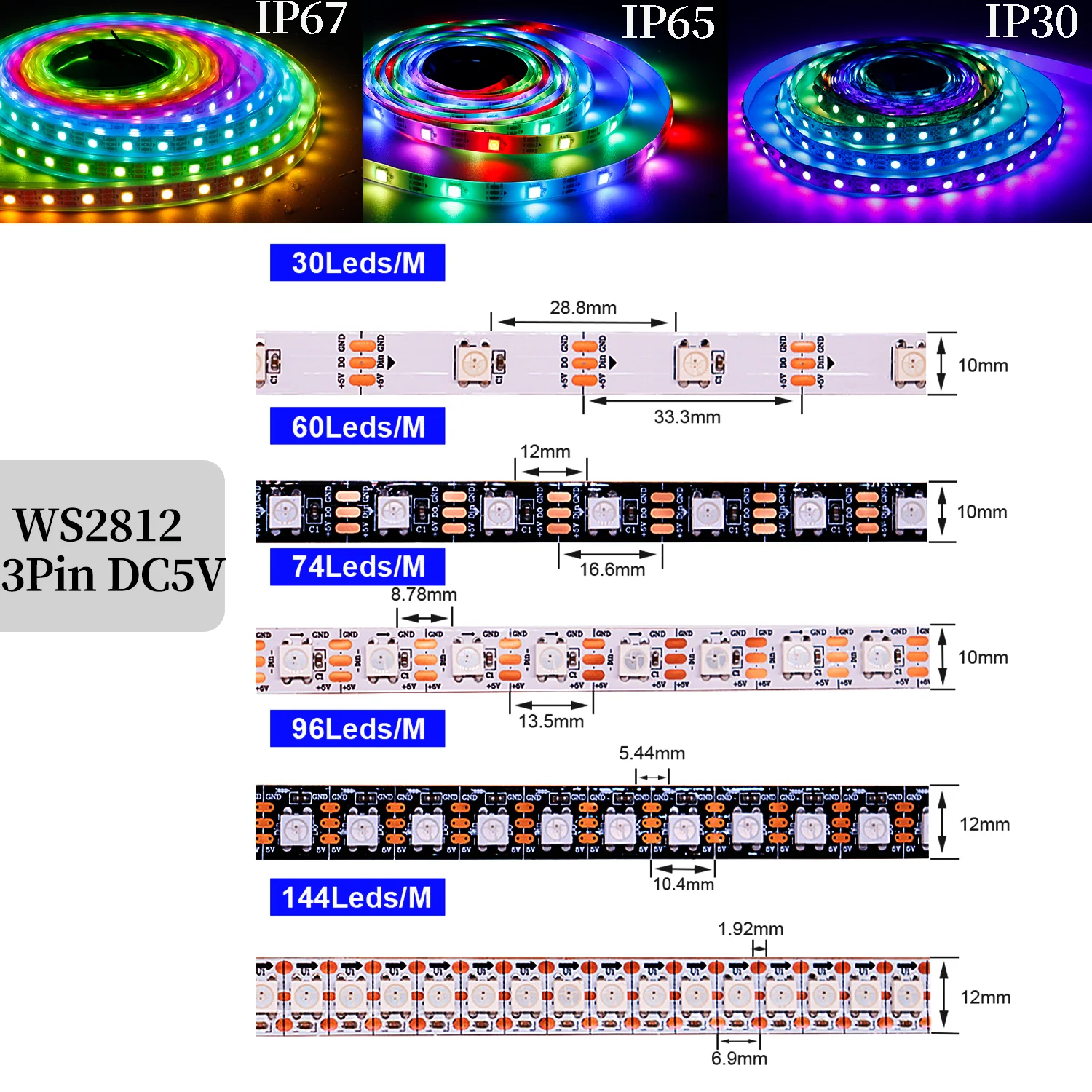 WS2812 WS2812B Individually LED light strips 5050SMD RGBIC Programmable Smart pixel Led strip tape for Christmas stage KTV Decor