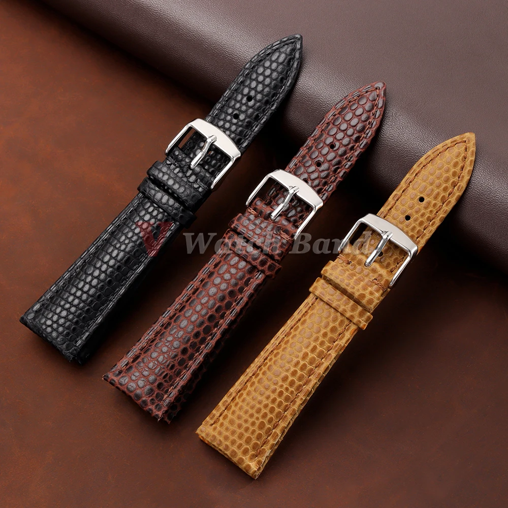 Universal Strap 16mm 18mm 20mm 22mm Lizard Pattern Watch Band Handmade Dark Brown Retro Sport Wristband Strap Soft Bracelet Belt