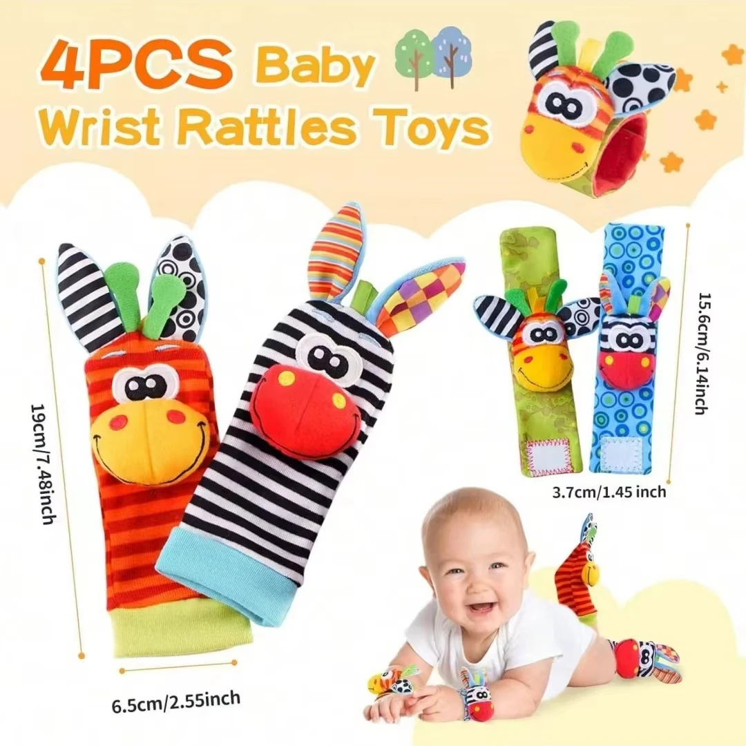 Baby Rattle Socks Toys For Newborn 0 12 Months Play Animal Socks Wrist Strap Rattle Infant Foot Socks Bug Babies Accessory