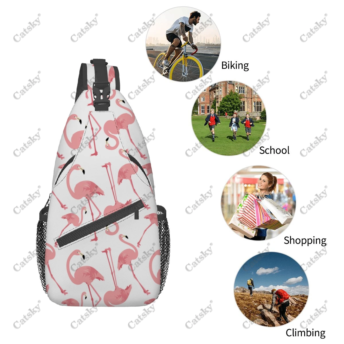 Flamingo Pattern Men\'s casual slanted shoulder bag chest bag large capacity printed sports storage women crossbody bag