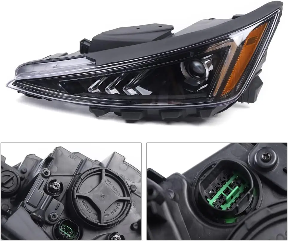 مجموعة المصابيح الأمامية لسيارة هيونداي إلنترا 2019-20 - غلاف أسود، عدسة شفافة، مصابيح أمامية هالوجين (زوج) #6