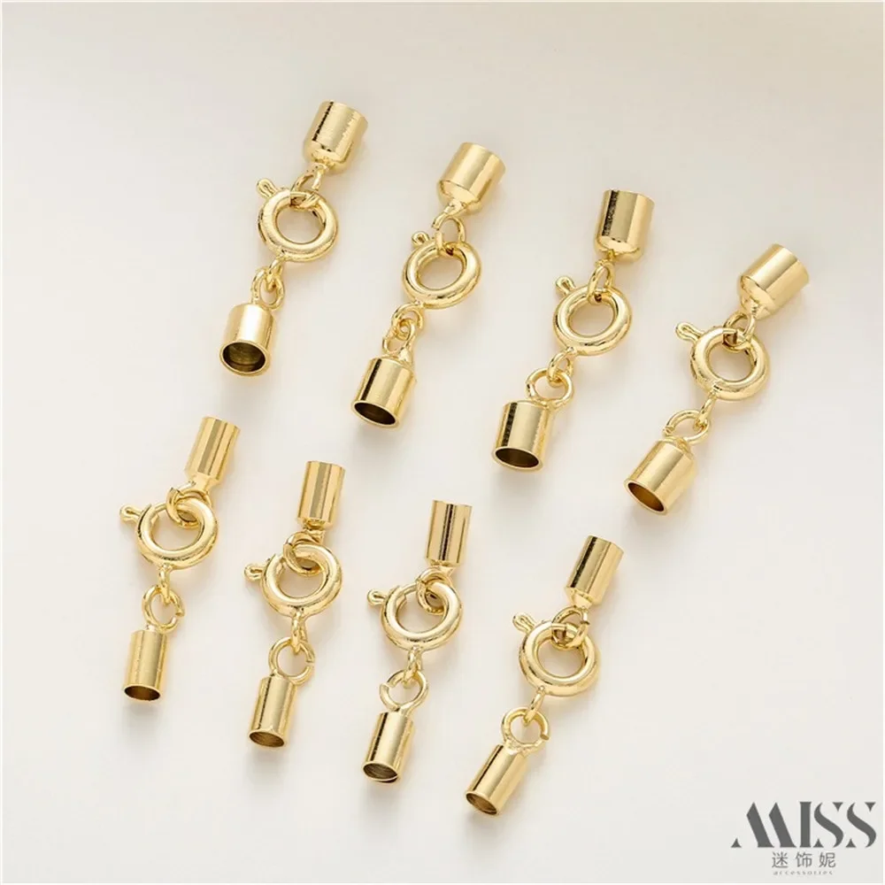 

14K Gold Spring Buckle Lock with Double Hanging Clock Rope End for DIY Hand Woven Bracelet Accessories Gold Wrapped