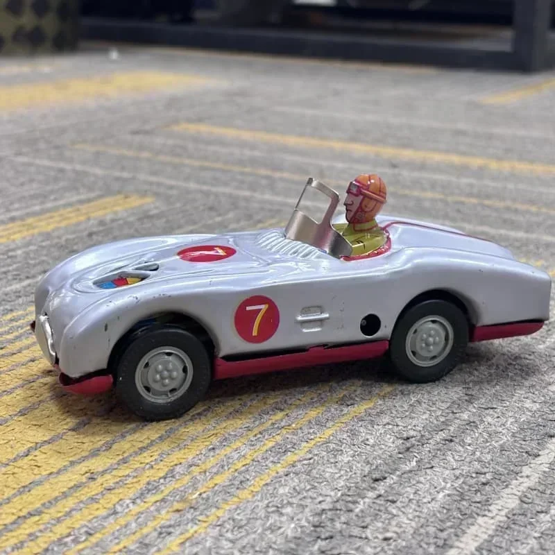 Vintage n. 7 Racing Wind Up Toy Puntelli per fotografia Decorazione del ristorante Artigianato in ferro Giocattoli a orologeria Regalo di compleanno