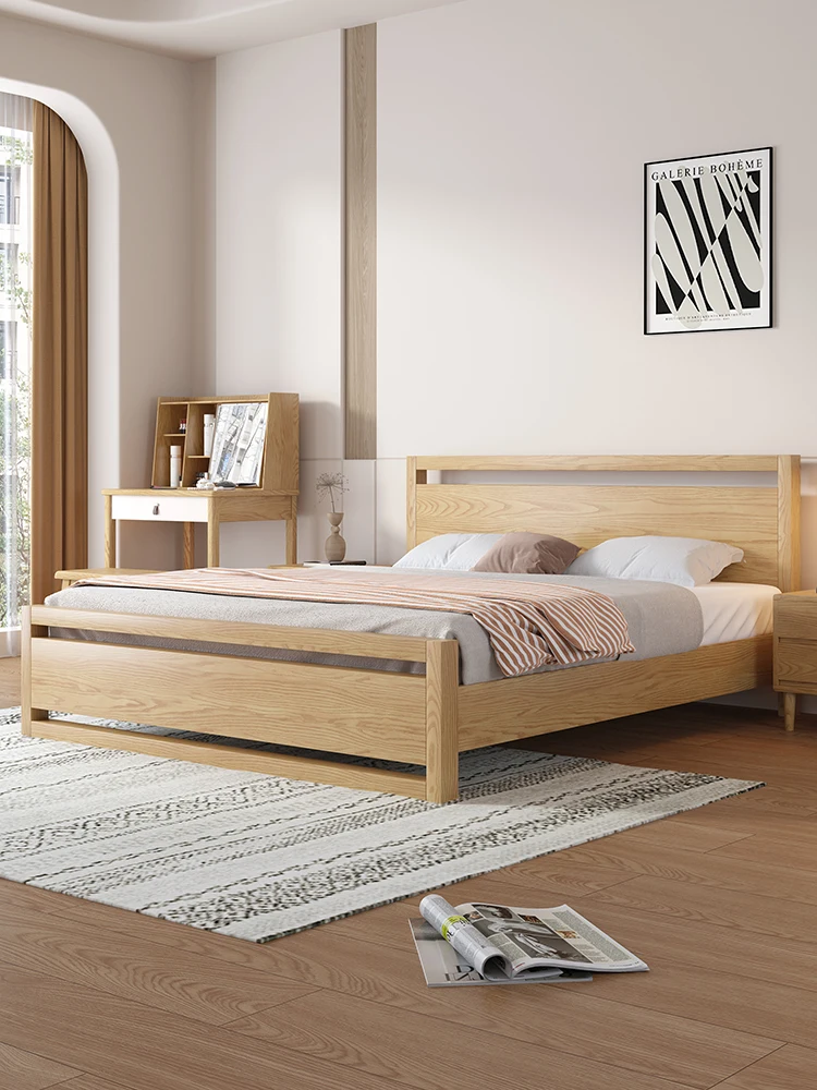 Ash solid wood bed, log style, master bedroom, marriage bed, modern simplicity, Nordic wabi-sabi style, all solid wood