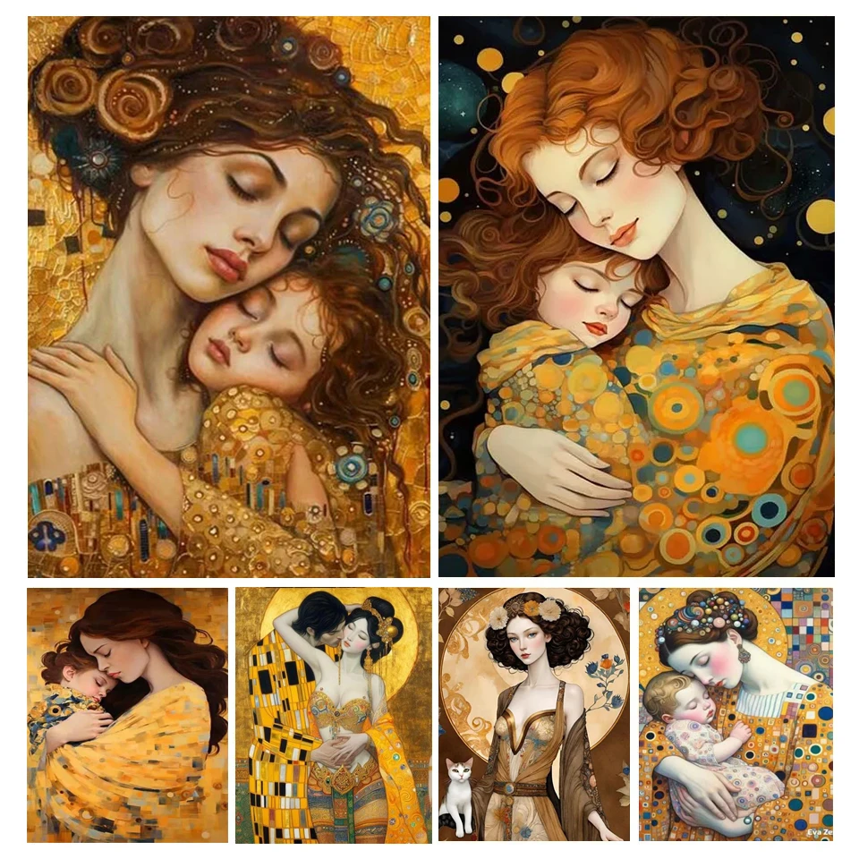 Gustav Klimt Mom And Baby Diamond Painting Diy Full Square Round Sexy Lover Diamond Mosaic Famous Painting Jewelry cross stitch