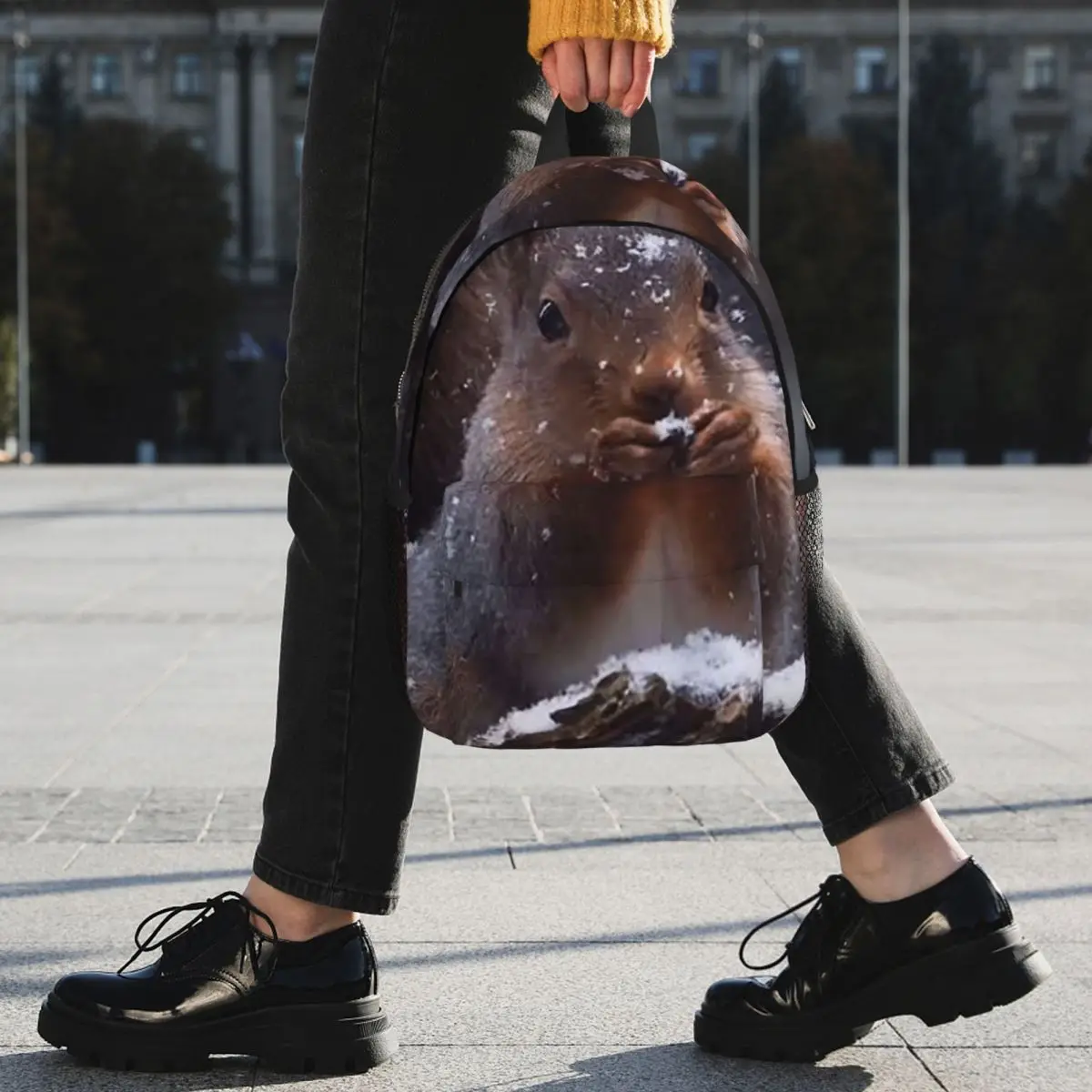 Gray Squirrel Stand On Branch In Snow Backpack Student BookBag Kids School Bag Computer Shoulder Bags for Men Women