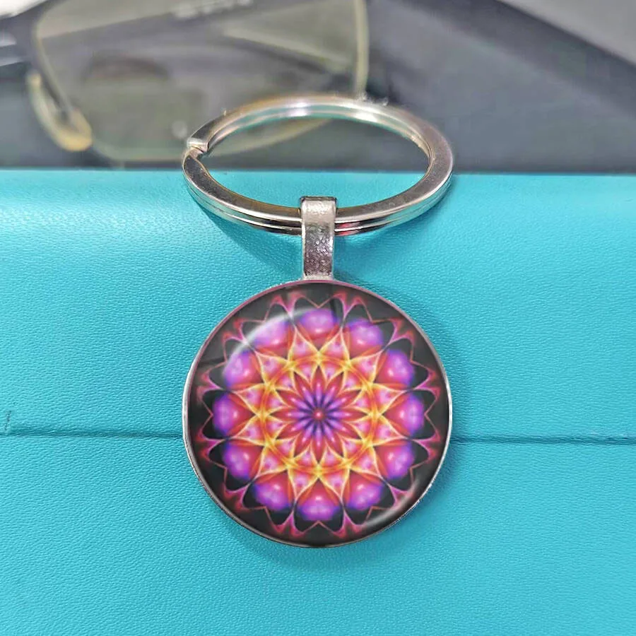  Buddhist Yoga Mandala Fashion Glamour Girl keychain Dome Glass Pendant Handmade Birthday For Friends Gift