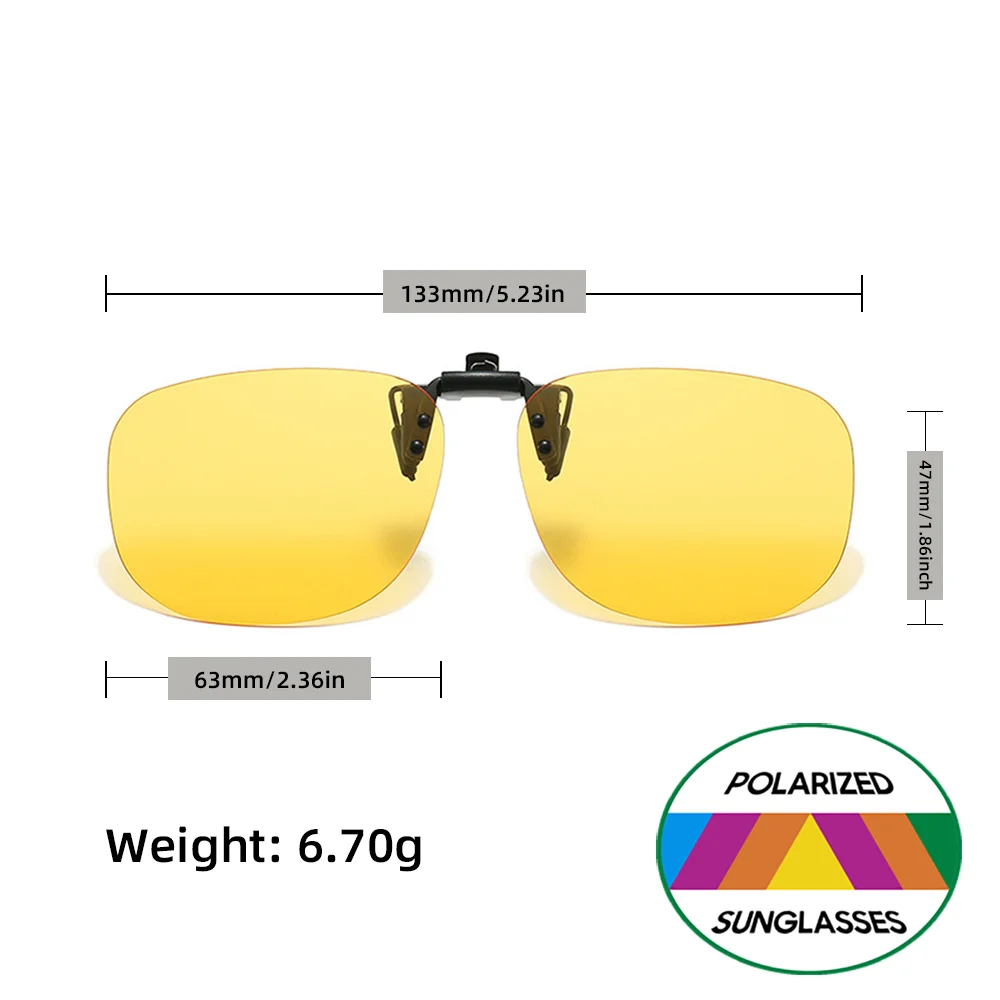 Blendfreie Nachtsicht-Clip-on-Brille, gelbe polarisierte Gläser für sicheres Fahren, universelles hochklappbares Design für Korrektionsbrillen – Detail 10