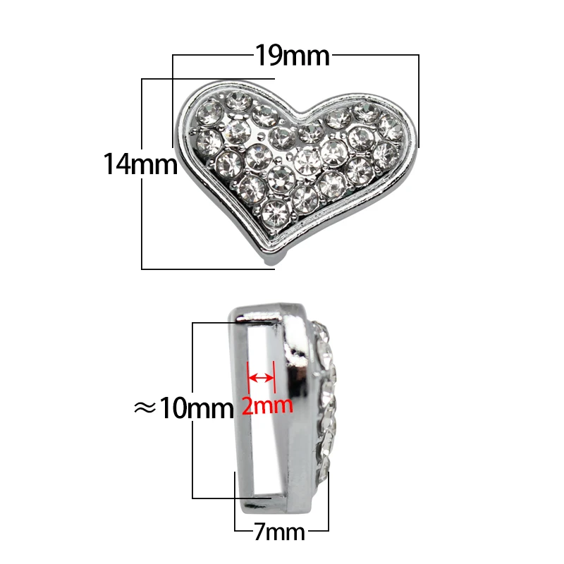 1pcs 10mm Full Rhinestone  Slide Charms Bracelet Making Heart  Fit Pet Collars Wristbands Keychain DIY Accessory Gift