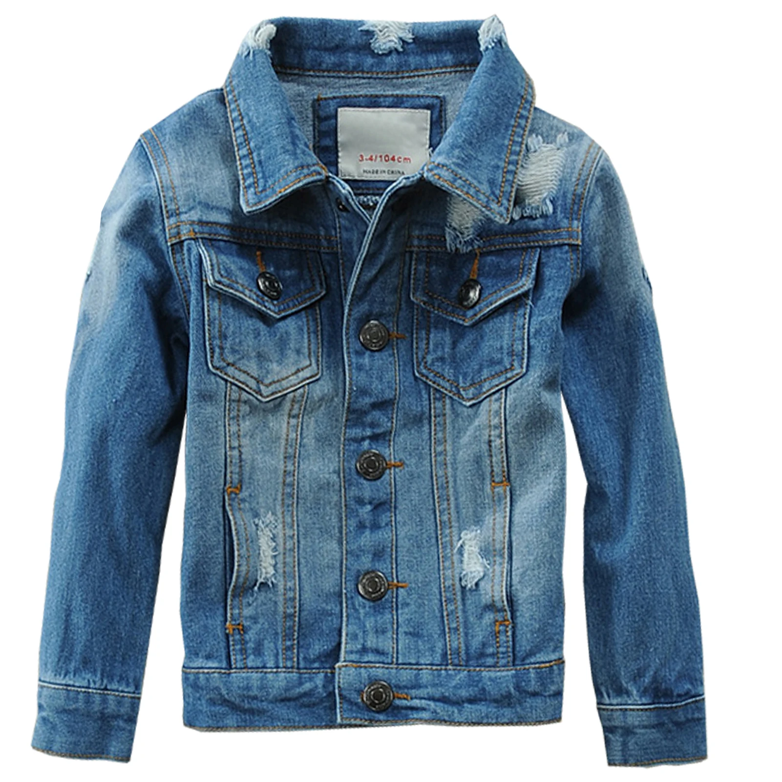 

Boys Hole Cowboy Coat Long Sleeve Lapel Single Breasted Denim Jacket Children's Transition Jacket Kids Jean Autumn Outerwear