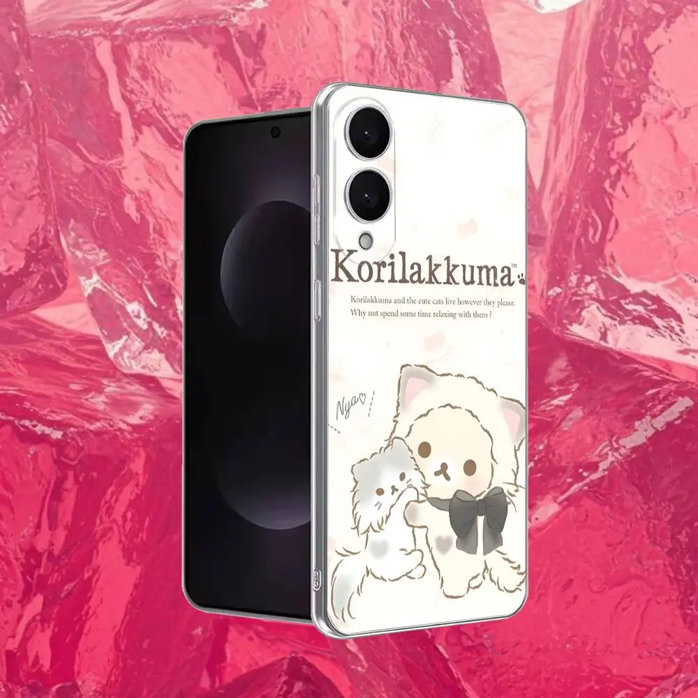 R-RilakkumaS 귀여운 곰 전화 케이스 삼성 S30,23,21,22,20, FE,Lite,S10,9,8,7 PIus Note20ultra 투명 소프트