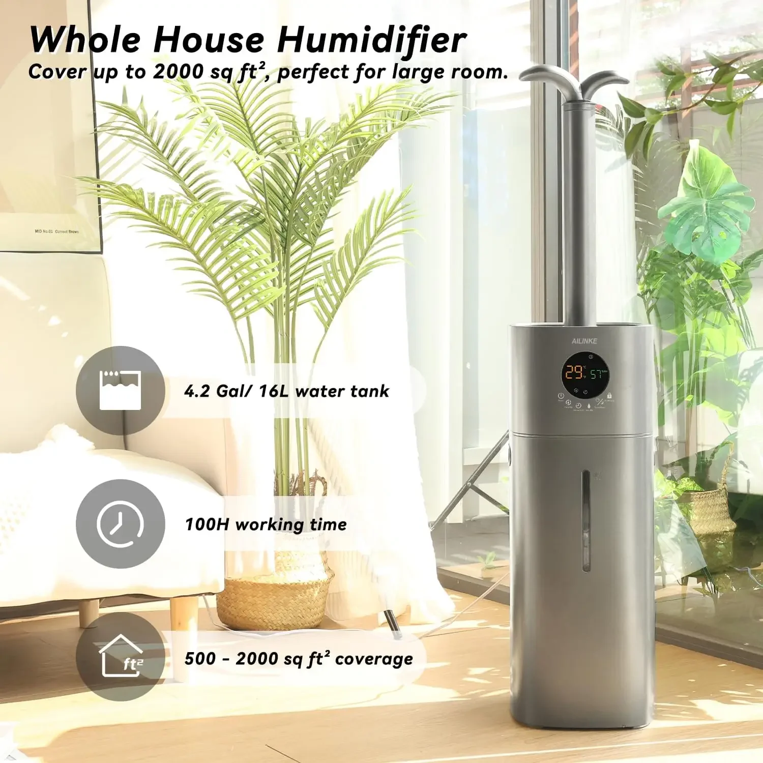 Large Room, 4.2Gal/16L Humidifiers for Home 2000 sq ft, Humidifiers for Bedroom with Essential Oil Diffuser&Extended Tube, Top F