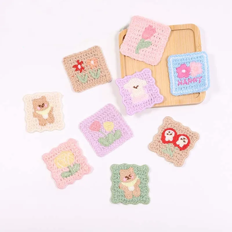 10PCS/Lot Cute Animal Flower Clothing Patch Patterned Patch Hairpin Decoration DIY Square Flower Wave Cartoon Embroidery Sticker