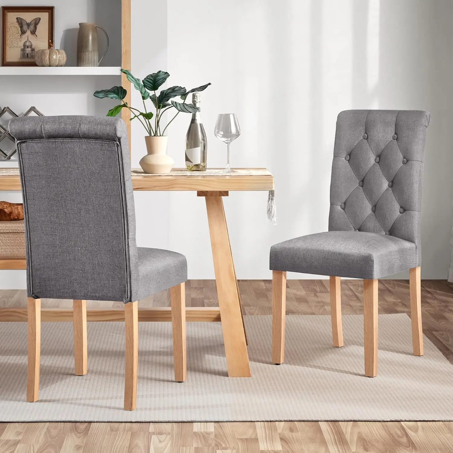 

Dining Chairs Set of 2 Fabric Upholstered Dining Room Chairs with Button Tufted High Back and Solid Wood Legs, Customized