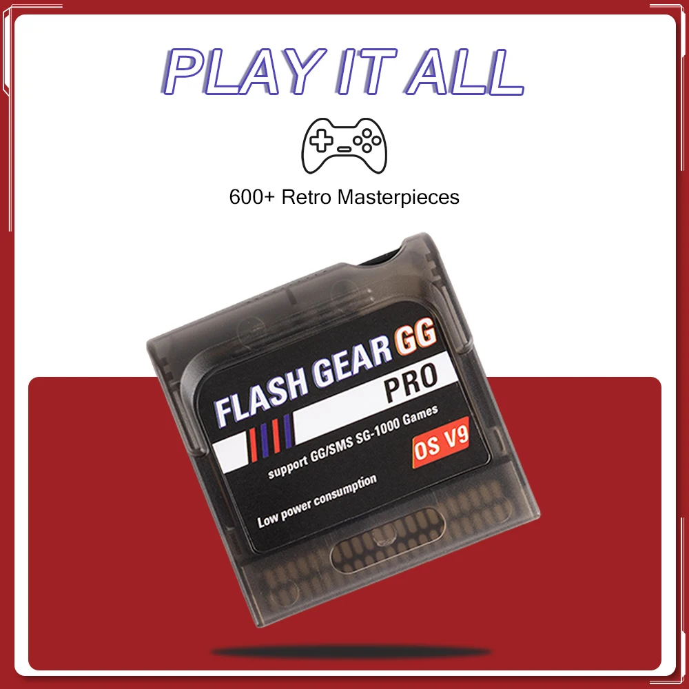 Cartucho de Jogo Flash Gear GG Pro OS V9 para Game Gear 600 em 1, Cartão de Jogo Retro com Cartão Micro SD de 8GB para Sega