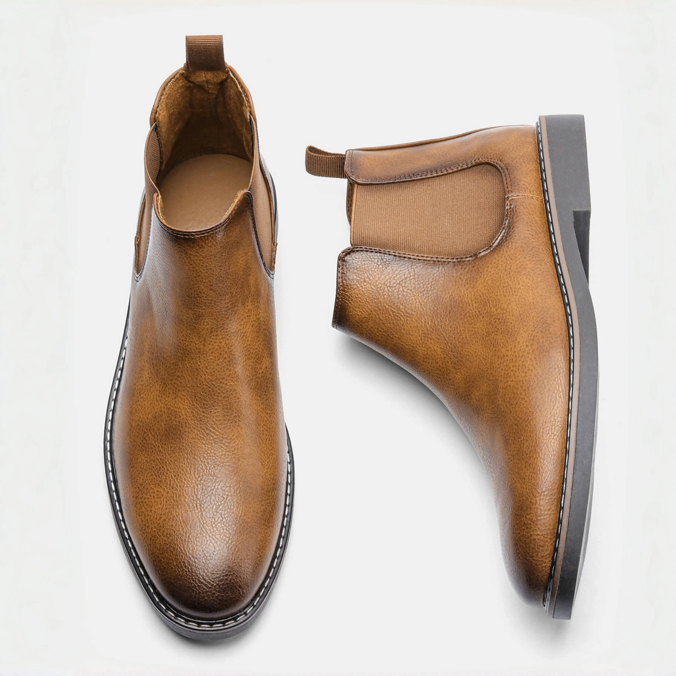 Chelsea Boots For Man Low Stacked Heel With Slim Outsole Men's Boots Office Boots For Man Elastic Side Panels