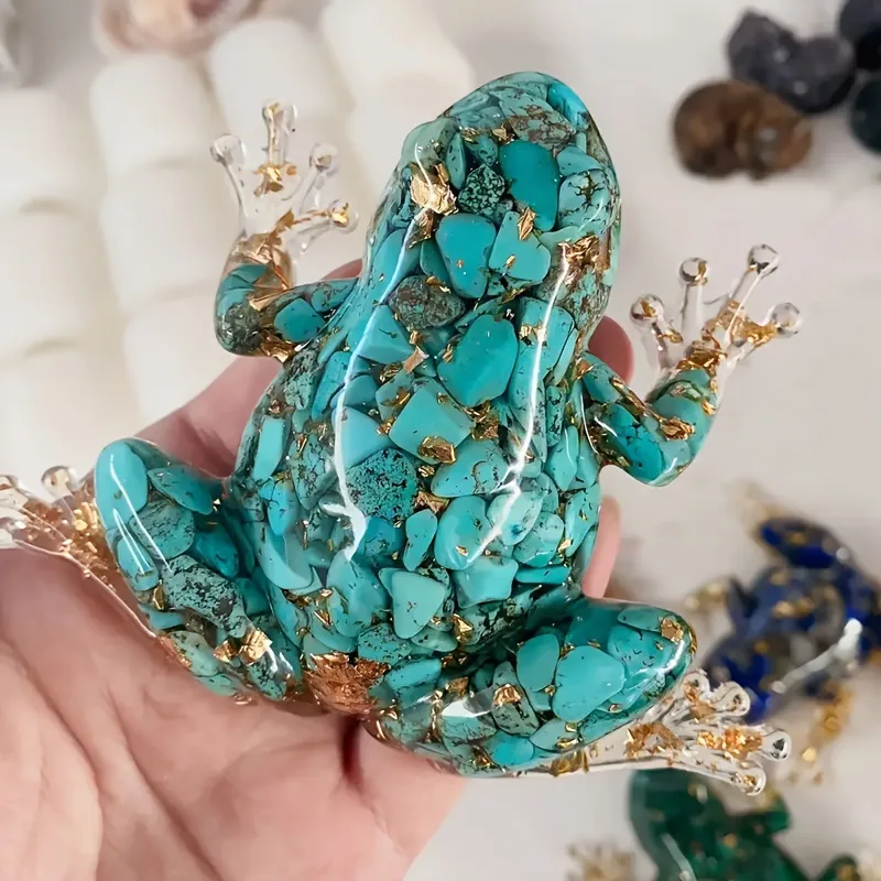 

Resin Frog Decor with Crystal Pebbles - Cute Desktop Ornament, Car Dashboard Figurine, Unique Gift for Nature Lovers