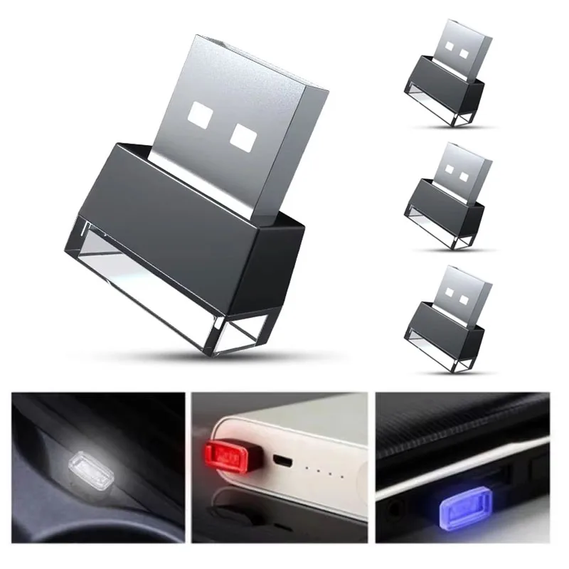 1/2/4PCS Car Mini USB LED Atmosphere Lights Decorative Lamp Universal Portable Emergency Lighting Auto Interior Ambient Lamp