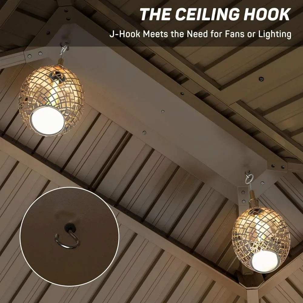 gazebo.10x10 FT أكشاك صلبة بإطار من الألومنيوم، شرفة سقف مزدوجة من الفولاذ المجلفن مع شبكات وستائر