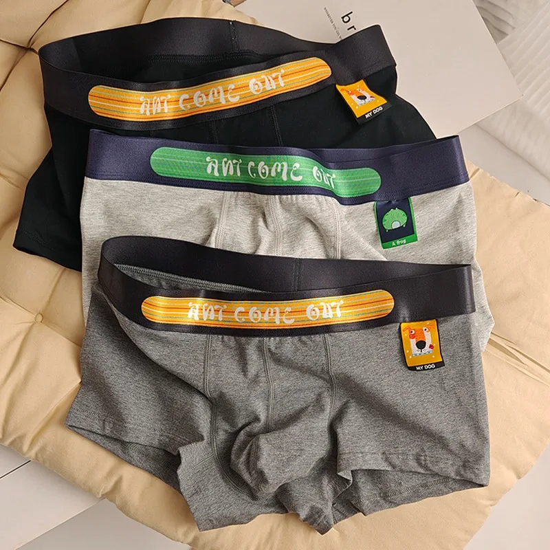 3Pcs Men Cotton Boxer Briefs, Color Printed Elastic Waistband, Soft Breathable Casual Underwear for Young Men Daily Home Wear