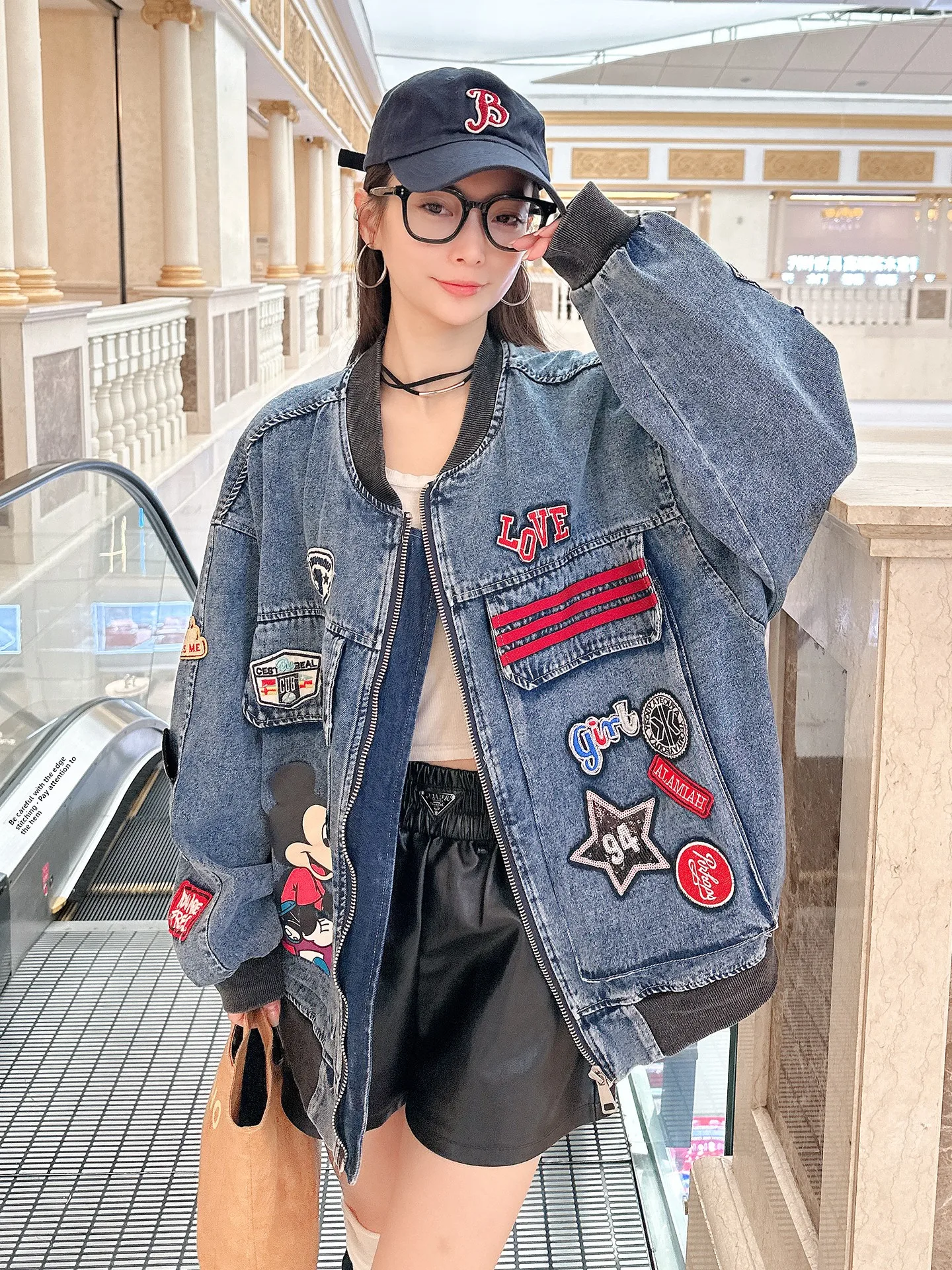 

Faionable Loose Women's Denim Jaet Spring Autumn Cotton Casual Sle Embroidered Detail Slimming Effect Daily Wear