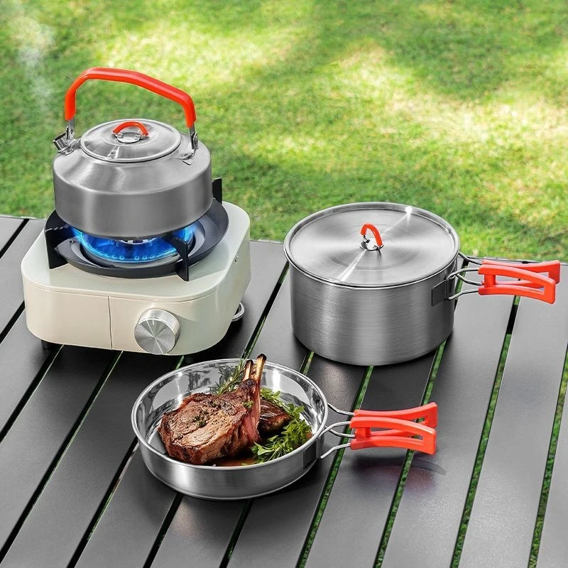 

Outdoor pots and pans for cooking, new camping cookware, frying kettle, universal three-piece pot set