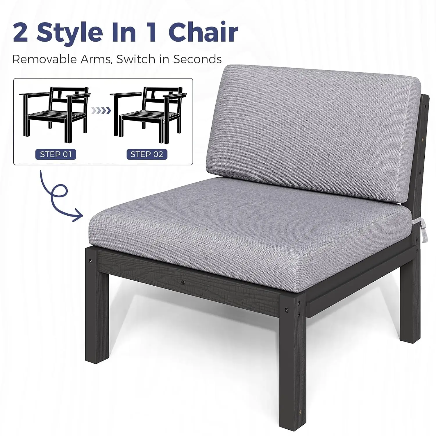 Modular Patio Set, 3-Piece HIPS Chair with Side Table & Cushion, Interlock & Detachable Armrest  Customized