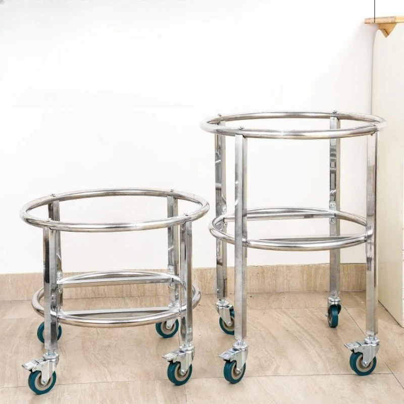 Thickened Stainless Steel Soup Bucket Rack, Milk Tea Rack with Pulley Bracket, Canteen Bucket Rack, Boiling Bucket Cart