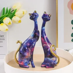 ERMAKOVA A Couple/2 Pcs Nordic Art Oil Painting Cat Resin Cat Abstract Ornament Figurine Bedroom Desktop Porch Sculpture Decor