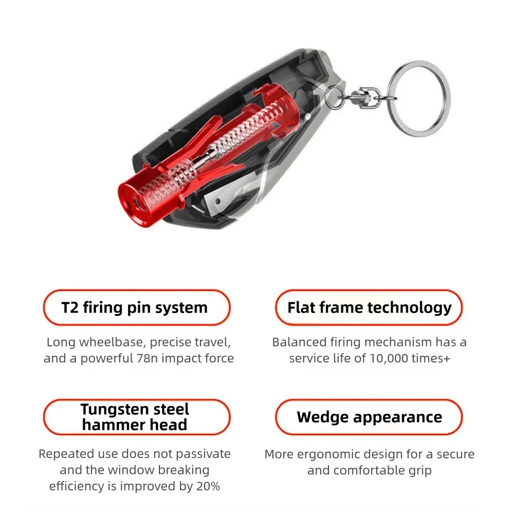 Car Safety Hammer Emergency Window Breaker High Hardness Tungsten Steel Seat Belt Cutter Key Chain Self Rescue Tool For Auto