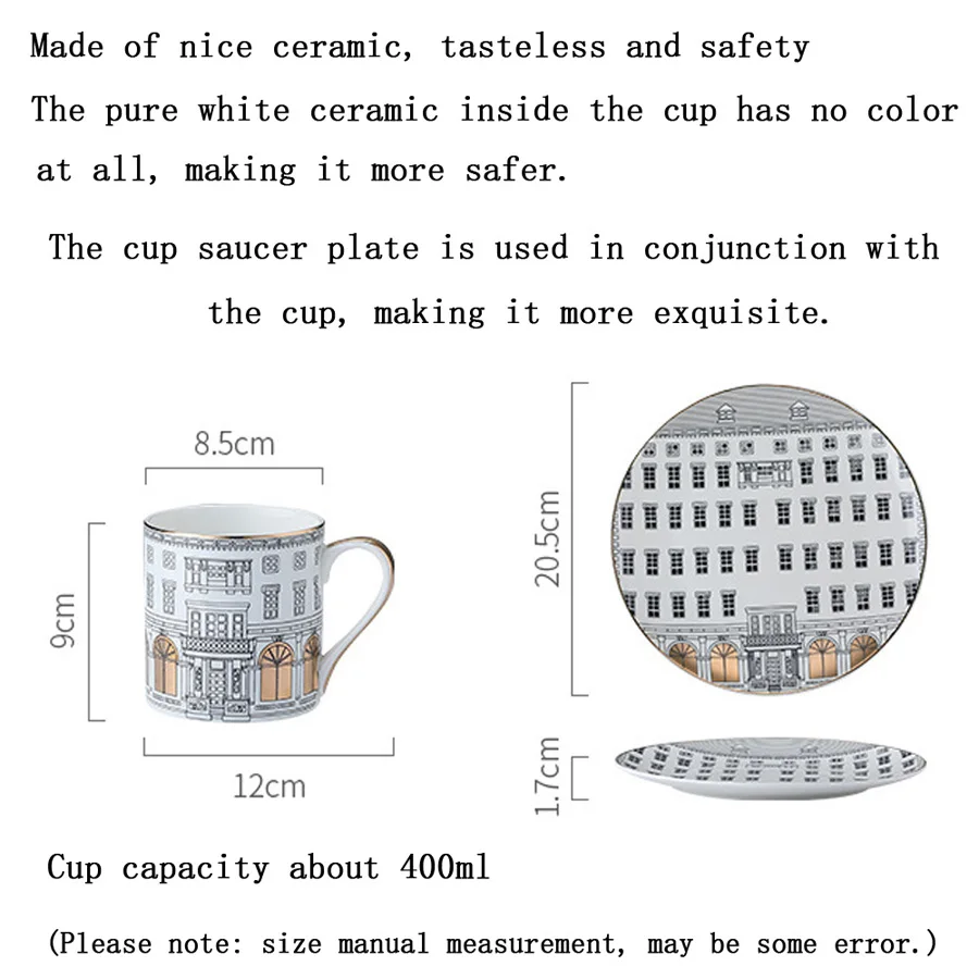 Classic European Architectural Style Lovely Funny Coffee Mugs Ceramic Home Office Afternoon Milk Water Tea Cup Saucer Plate Dish