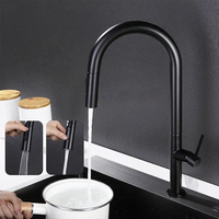 SKOWLL Kitchen Sink Faucet 3 Modes Deck Mount High Arc Kitchen Faucet with Pull Down Sprayer, Matte Black