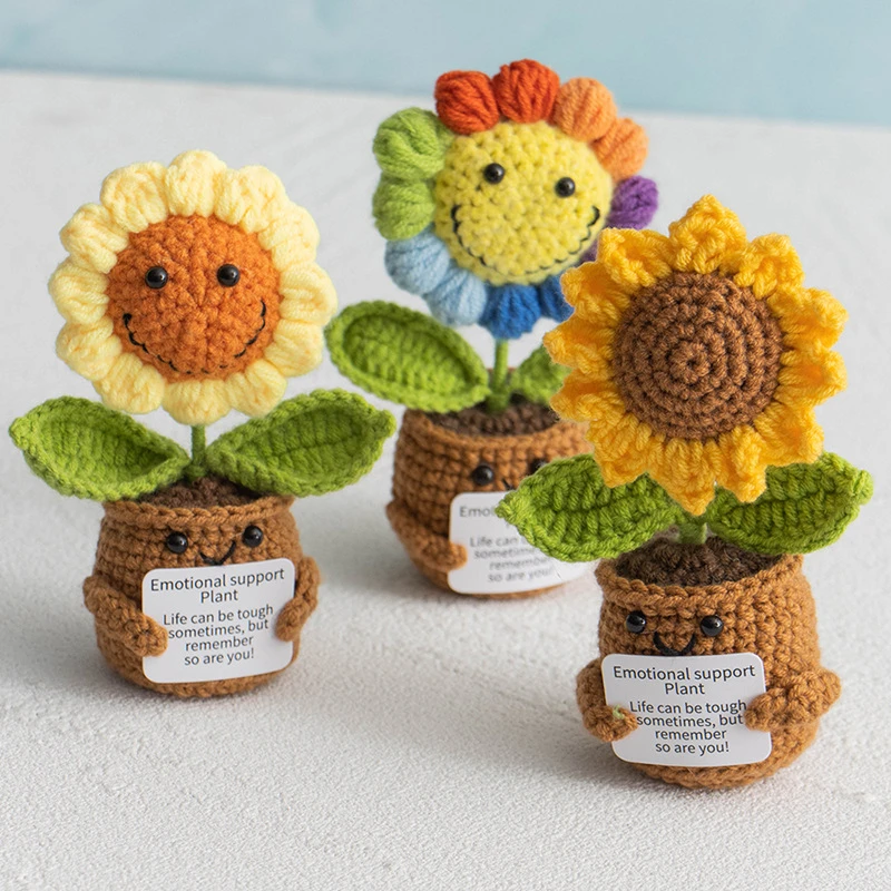 Positive Crochet Sunflower with Warming Card Emotional Support Crochet Doll Hug Pocket With Positive Card Decoration Gifts 2025