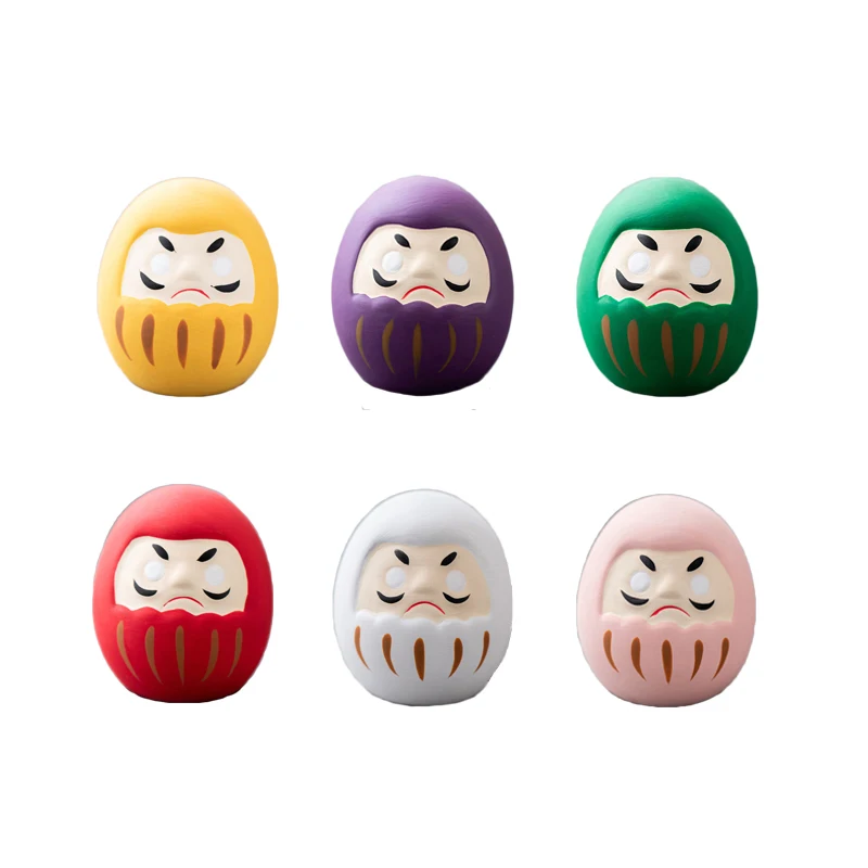Pacote de 6 peças mini daruma japonês, estatuetas de cerâmica fengshui, pingente da sorte, ornamento zen, decoração de mesa para casa