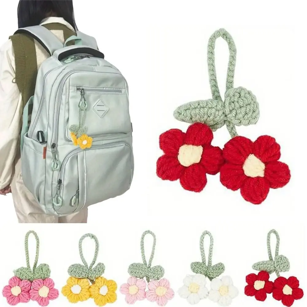 Fashion Colorful Crochet Flowers Pendant Handmade Creative Artificial Flowers Hanging Decoration Plant Keychain Gifts