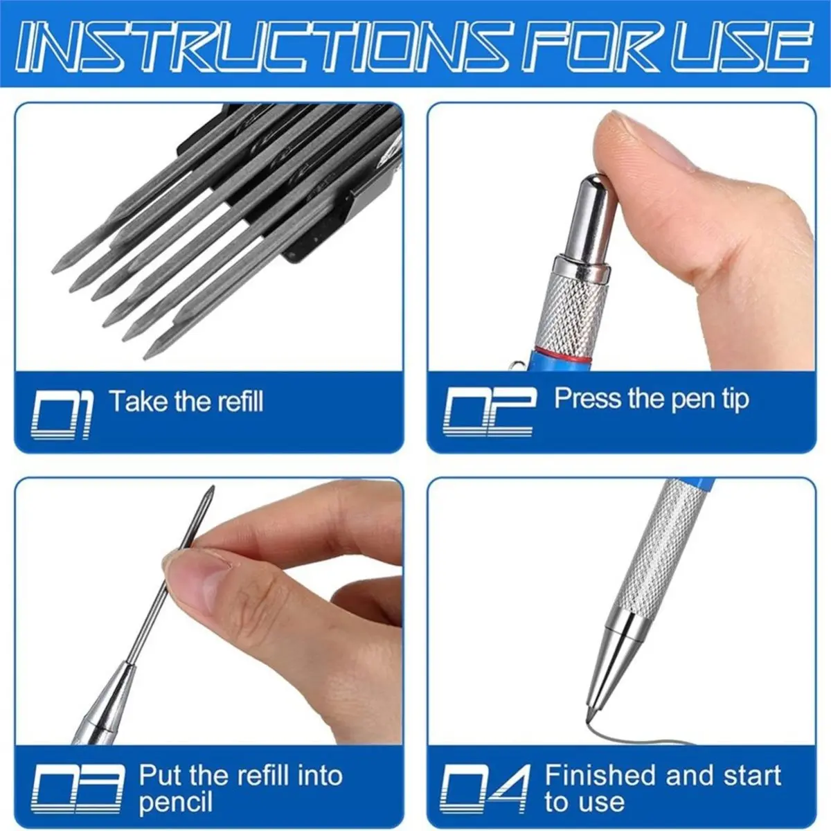 Promotional-4 Pieces Welder Pencil with 60 Pieces Round Refills Mechanical Pencil Metal Marker Pen for Construction Workers