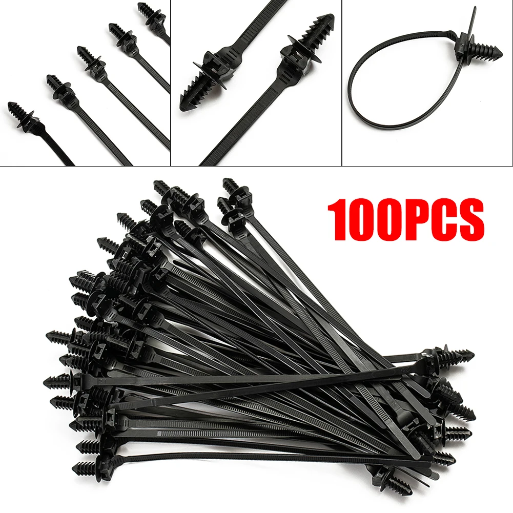 100pcs/Kit Nylon Push Clips Wire Tie Released Zip Straps Pipe Cable Fastener Bundle Replacement Automobiles Parts