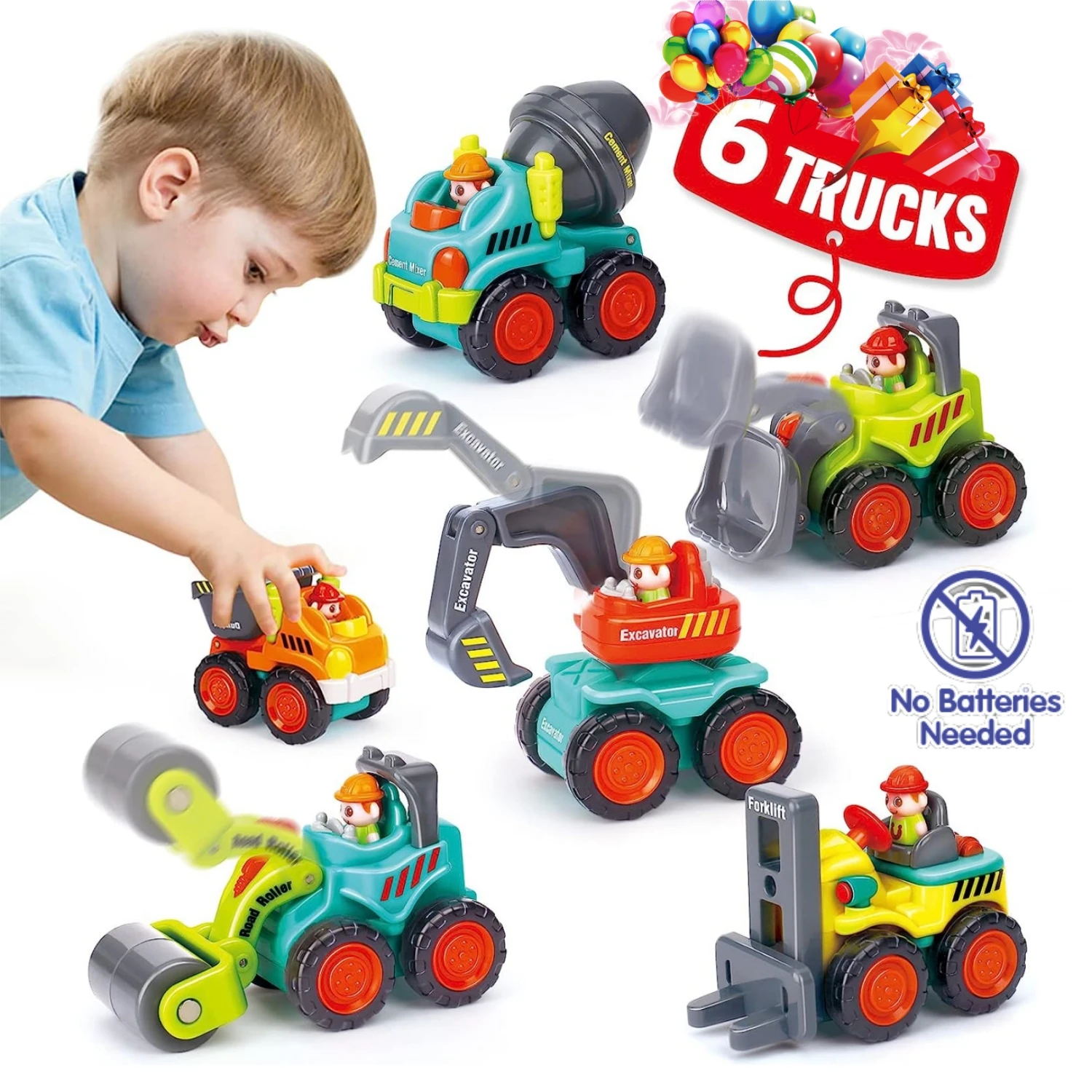 6 Pcs Toy Trucks Mini Car Toys for Boy Birthday Gift, Toddler Toys Age Boy Toys, Toddler Boy Toys for 1+ Year Old Boy Baby