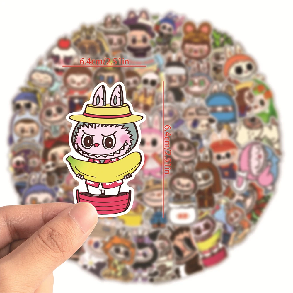 10/30/50 buah lucu kartun Labubu boneka stiker Kawaii grafiti stiker ponsel botol air buku tempel lucu DIY stiker untuk anak-anak mainan