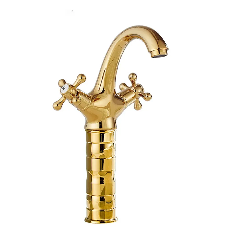 Gold Bathroom Faucet Brass Antique Bathroom Basin Faucet Cold And Hot Water Mixer Sink Tap Double Handle Deck Mounted  Tap