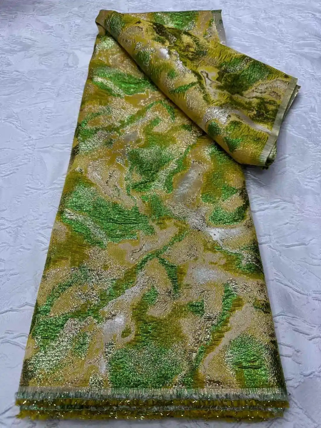 Tecido de renda brocado francês 2025 de alta qualidade dourado luxo tecido de renda nigeriano elegante vestido de festa para mulheres costura-CW