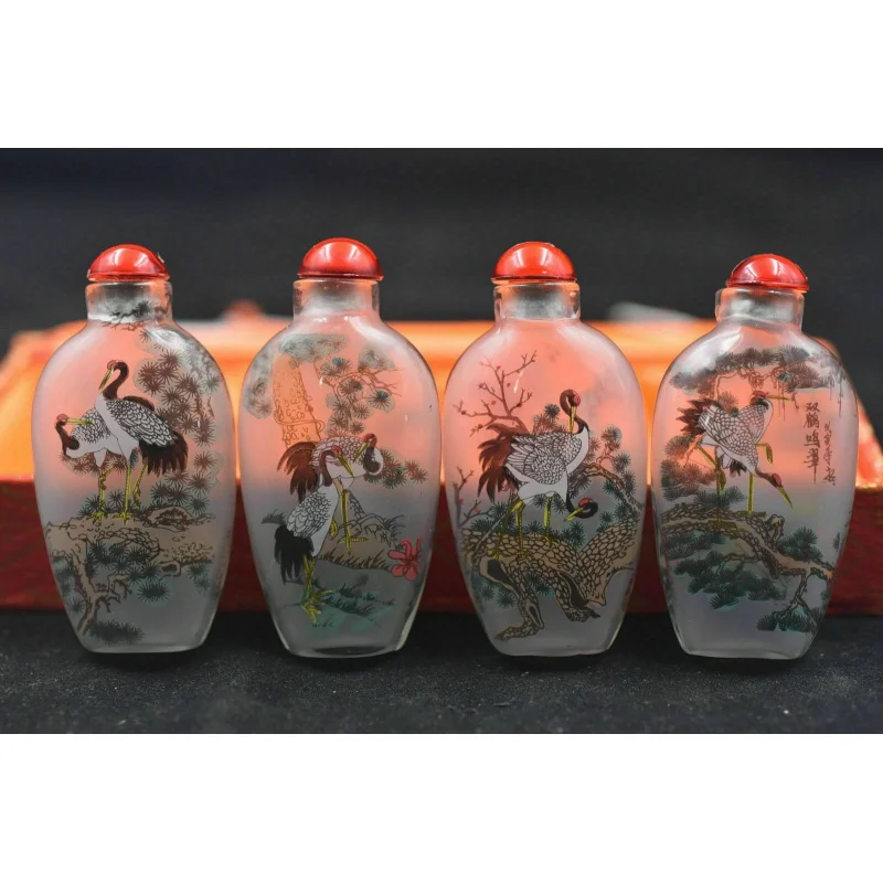 4pc Chinese folk Inside painted Four Seasons Hok glass SNUFF BOTTLE NN