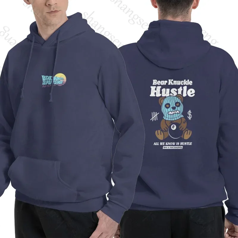 Bear Cartoon 2024 New Riot Society Hoodie Double-sided Print Unisex Sweatshirt Unisex Long Sleeve Hoodie Size S-2XL