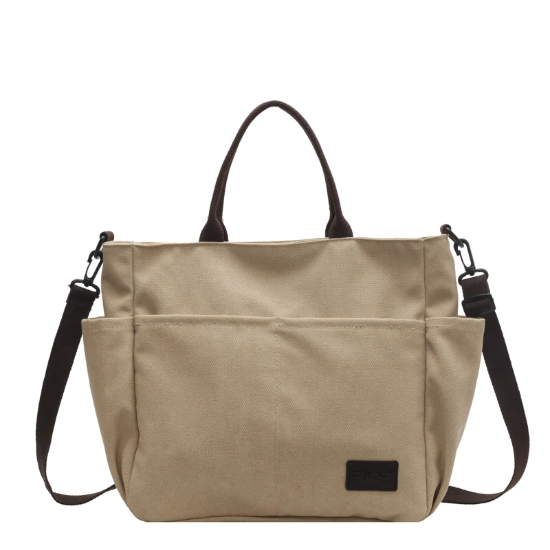 Large Capacity Canvas Handbags for Women Japanese Multi-functional Pocket Handbag Simple Schoolbag Shoulder Crossbody Bag unisex