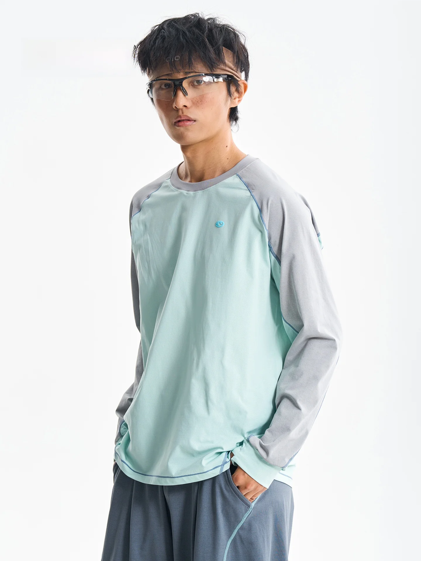 MMOPTOP Outdoor Sports Color Block Long Sleeve round Neck T-Shirt Men Women Moisture Wicking Quick Dry Sun Protection Base Shirt