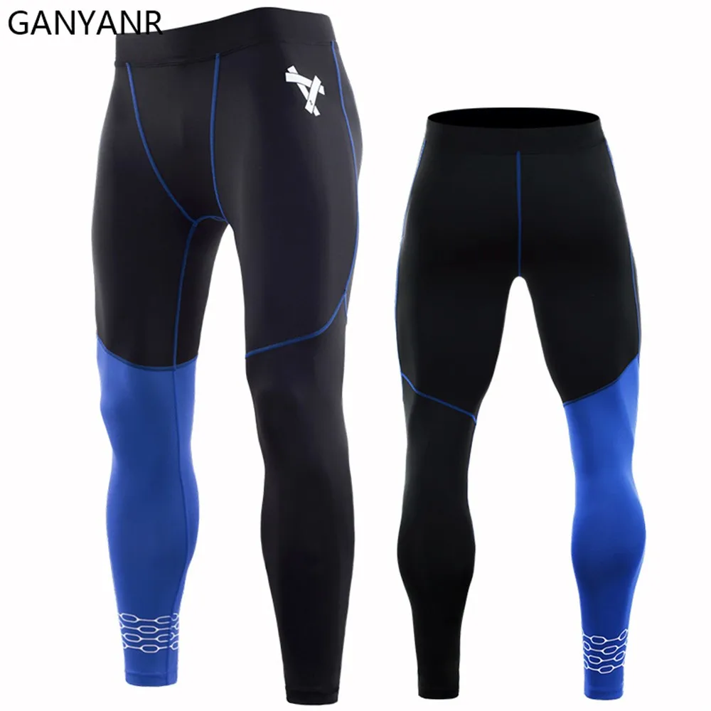 GANYANR legginsy do biegania męska kompresja trening Fitness dres legginsy do jogi Cargo sport piłka nożna siłownia