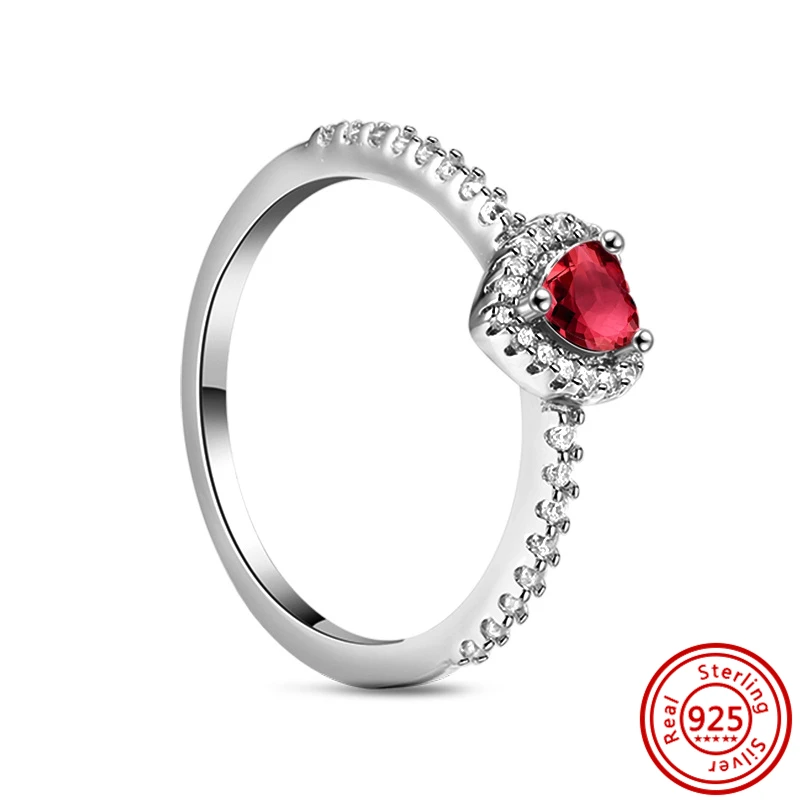 Bagues Pantaro en argent regardé 925 pour femmes, bijoux de fiançailles authentiques, rouge radieux, rose, coeur d\'amour, cadeau de fête des